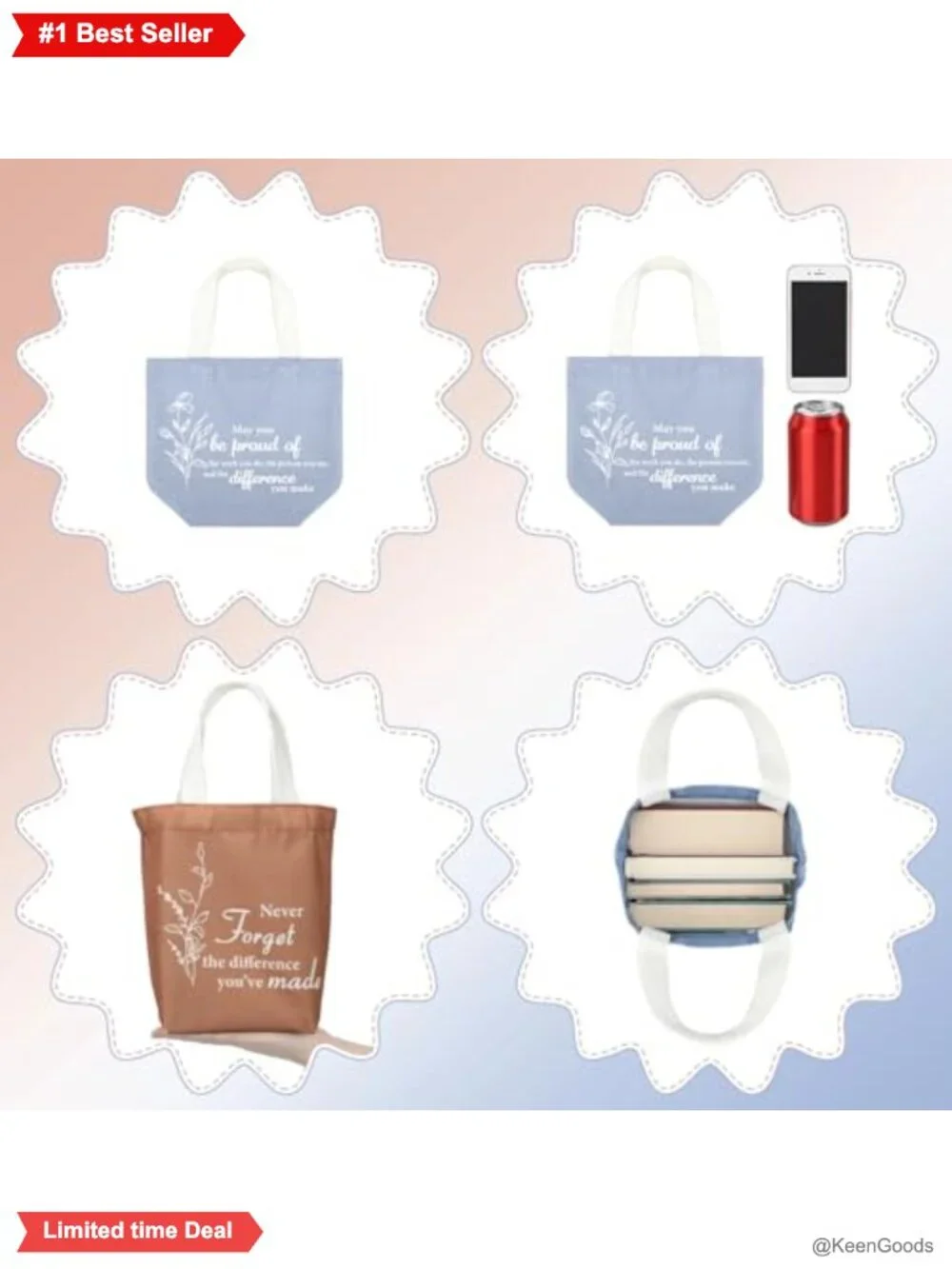 Canvas Mini Tote Bags Set 12 Inspirational Floral Reusable Gift Bags